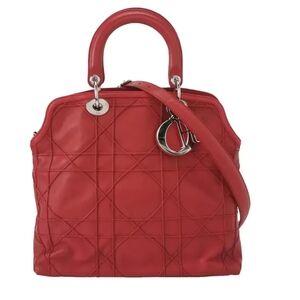 Dior Lady Dior Cannage Red Quilted Satchel 2 Way Authentic